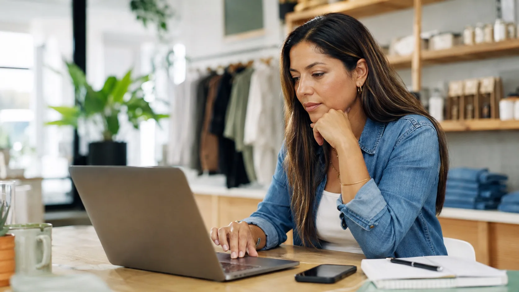 Retail business owner reviewing an AI-drafted customer reply before publishing it