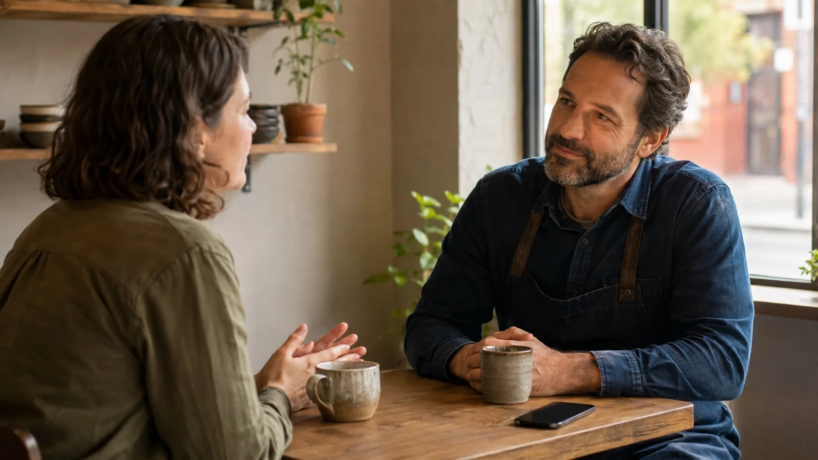 Local business owner listening to a customer during a private service recovery conversation