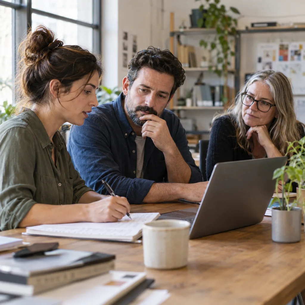A team collaborating on business software